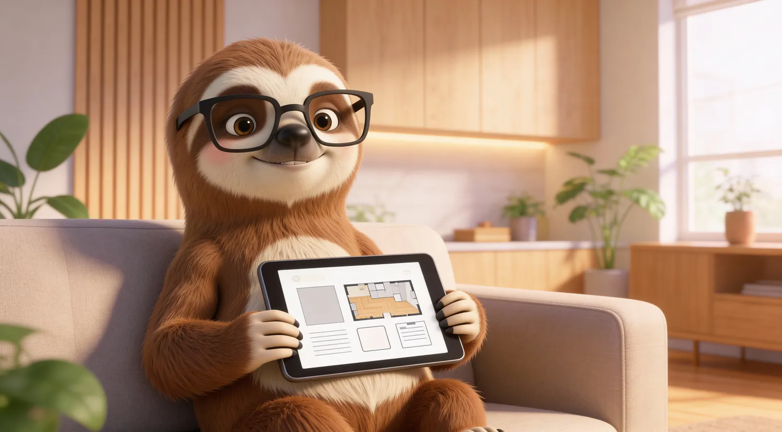 Sloothy präsentiert das Exposé auf dem Tablet
